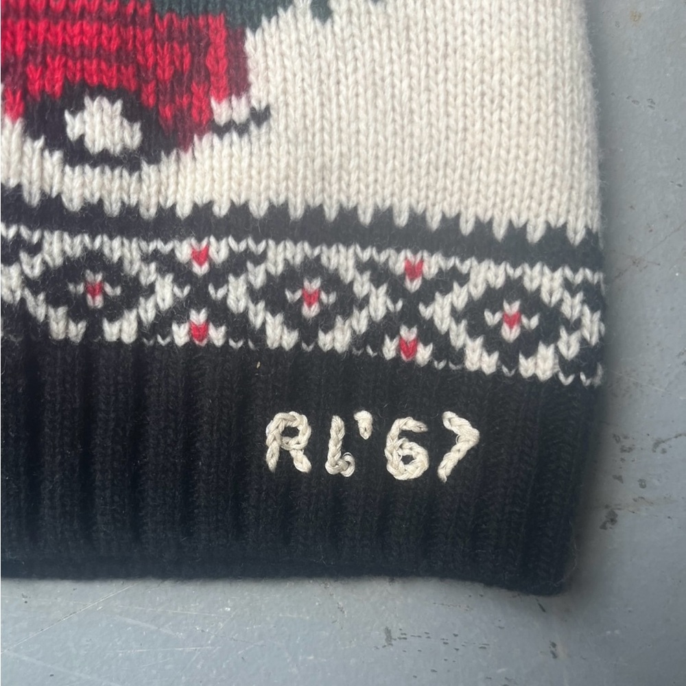 Polo Ralph Lauren Black / Red Wool “Winter Truck” Pom Pom Beanie Cap 67’ - Picture 2 of 3